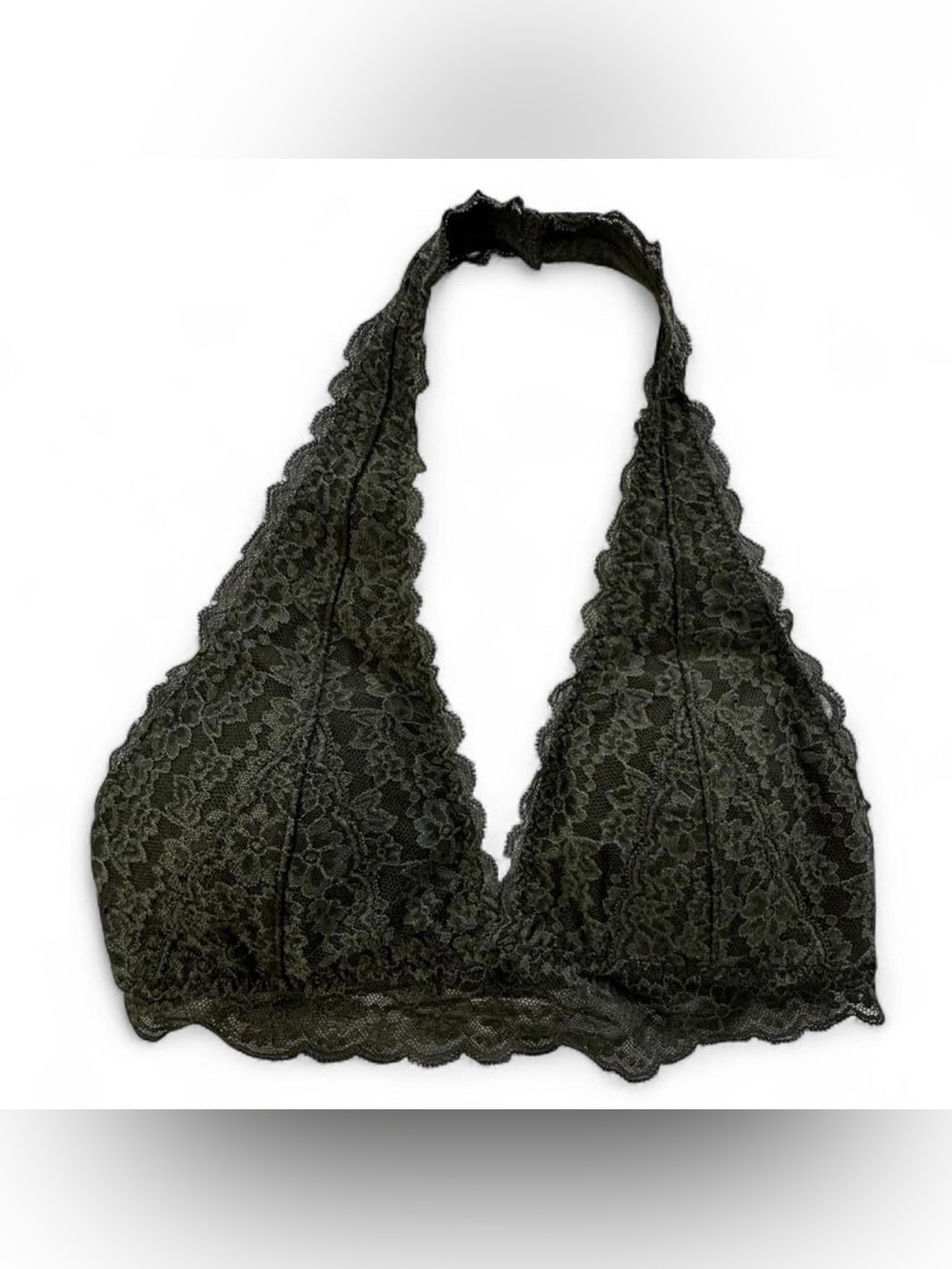 Abercrombie Gilly Hicks Dark Olive Lace Halter Bralette S Boho Coquette Festival